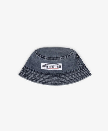 Căciulă din denim tip „cofă” cu petic Gulliver