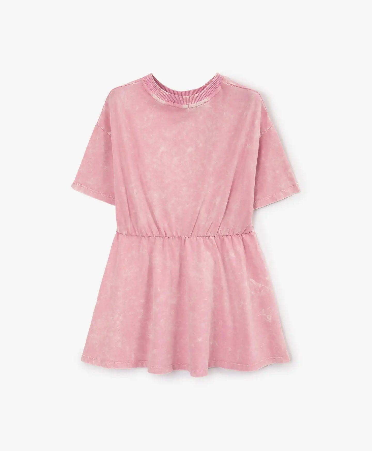 Rochie pentru copii, roz, din tricot, cu mâneci scurte, care imită un compleu, Gulliver.