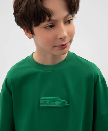 Tricou oversize pentru băiat, verde, cu imprimeu pe spate, Gulliver