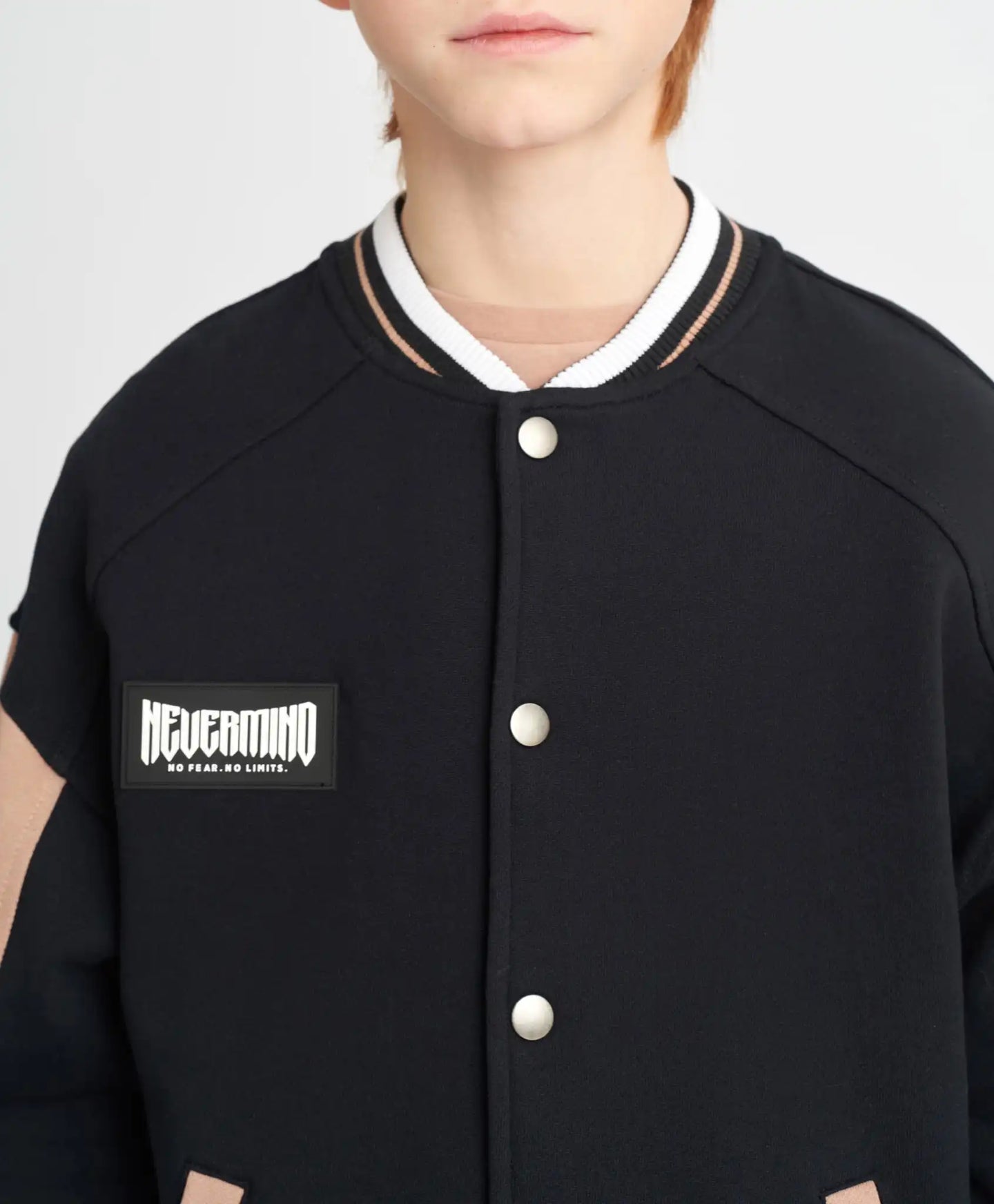 Bomber pentru copii oversized cu imprimeu negru Button Blue