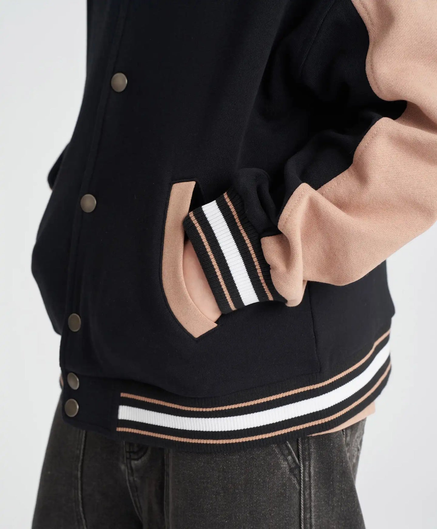Bomber pentru copii oversized cu imprimeu negru Button Blue