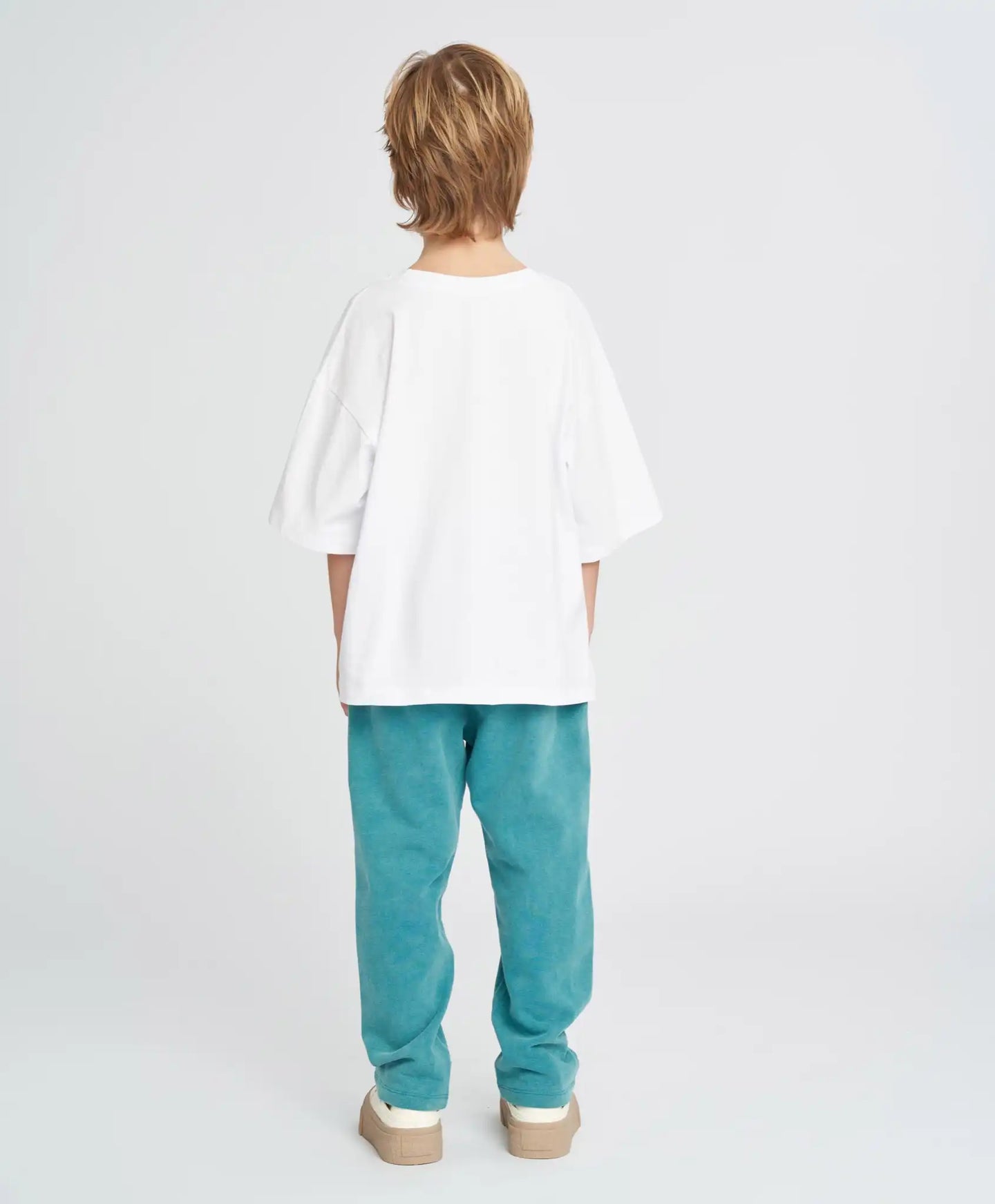 Tricou cu mânecă scurtă pentru băiat, alb, oversize, cu imprimeu, Button Blue