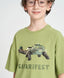 Tricou cu mânecă scurtă pentru băiat, verde, oversize, cu imprimeu, Button Blue