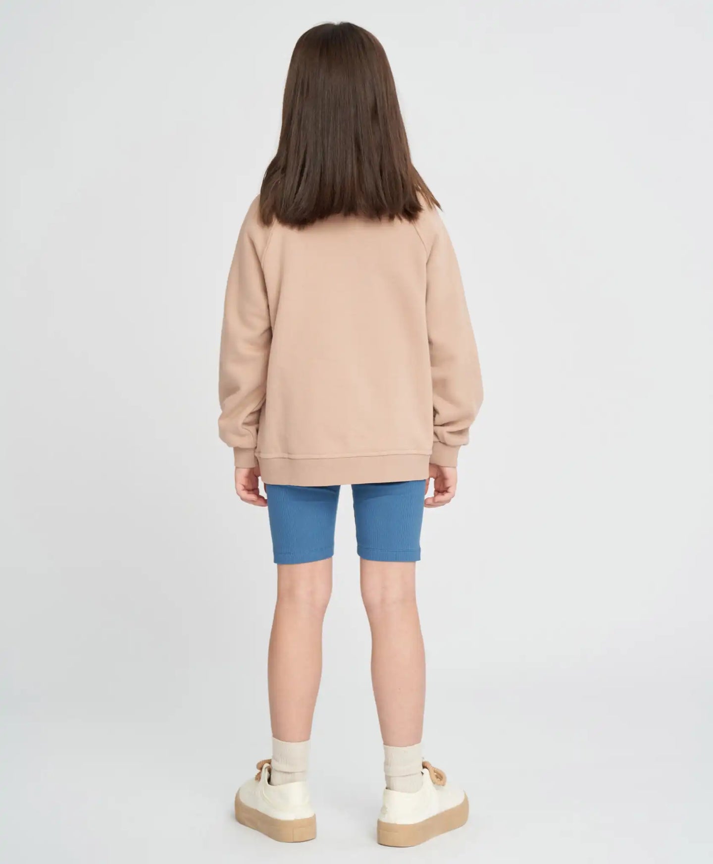 Hanorac pentru fete oversized bej cu imprimeu „Găște” Button Blue