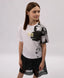 Tricou pentru fată, alb, cu imprimeu asimetric, Gulliver
