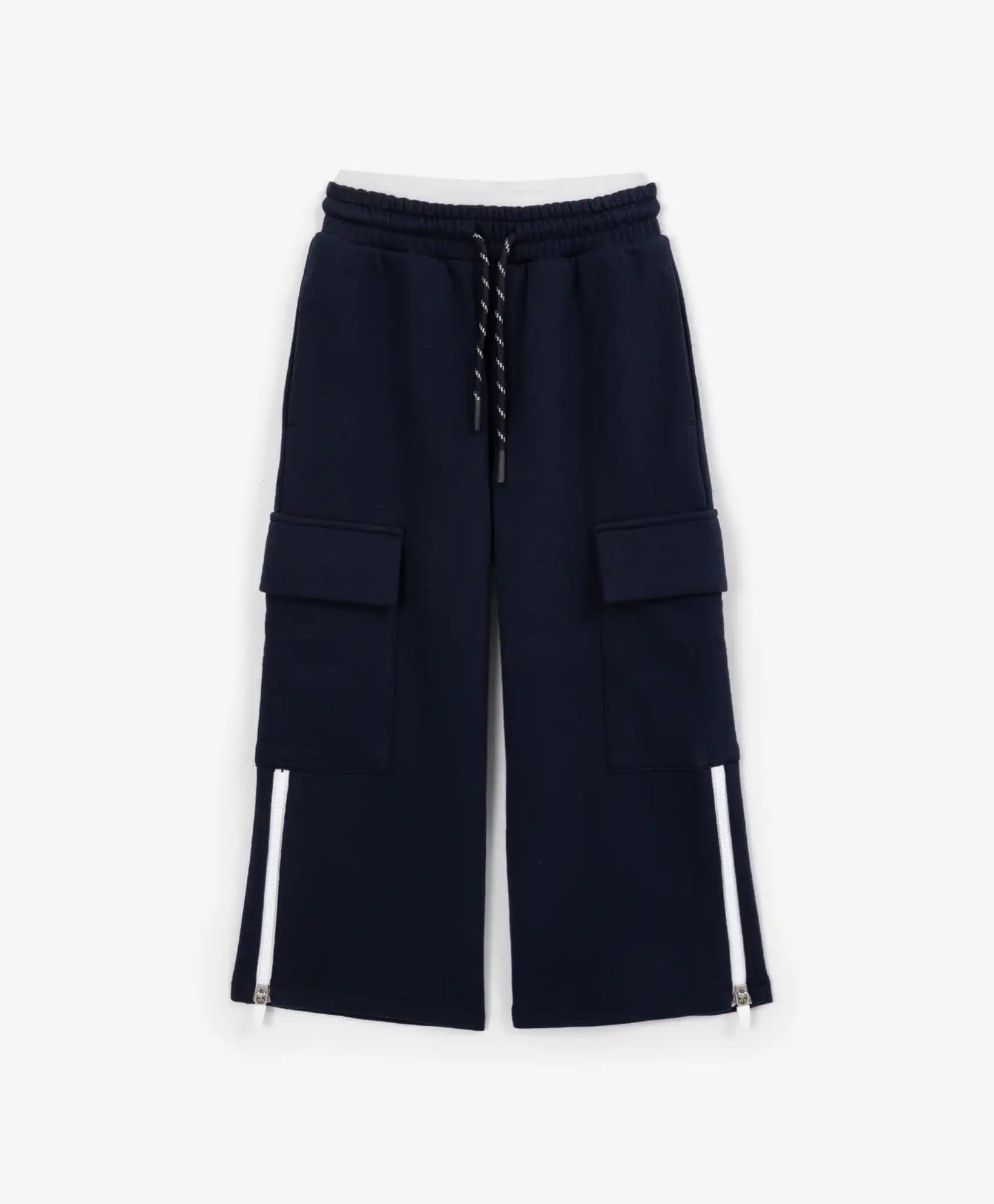 Pantaloni evazați cu buzunare cargo și fermoare la craci, bleumarin, pentru fată, Gulliver