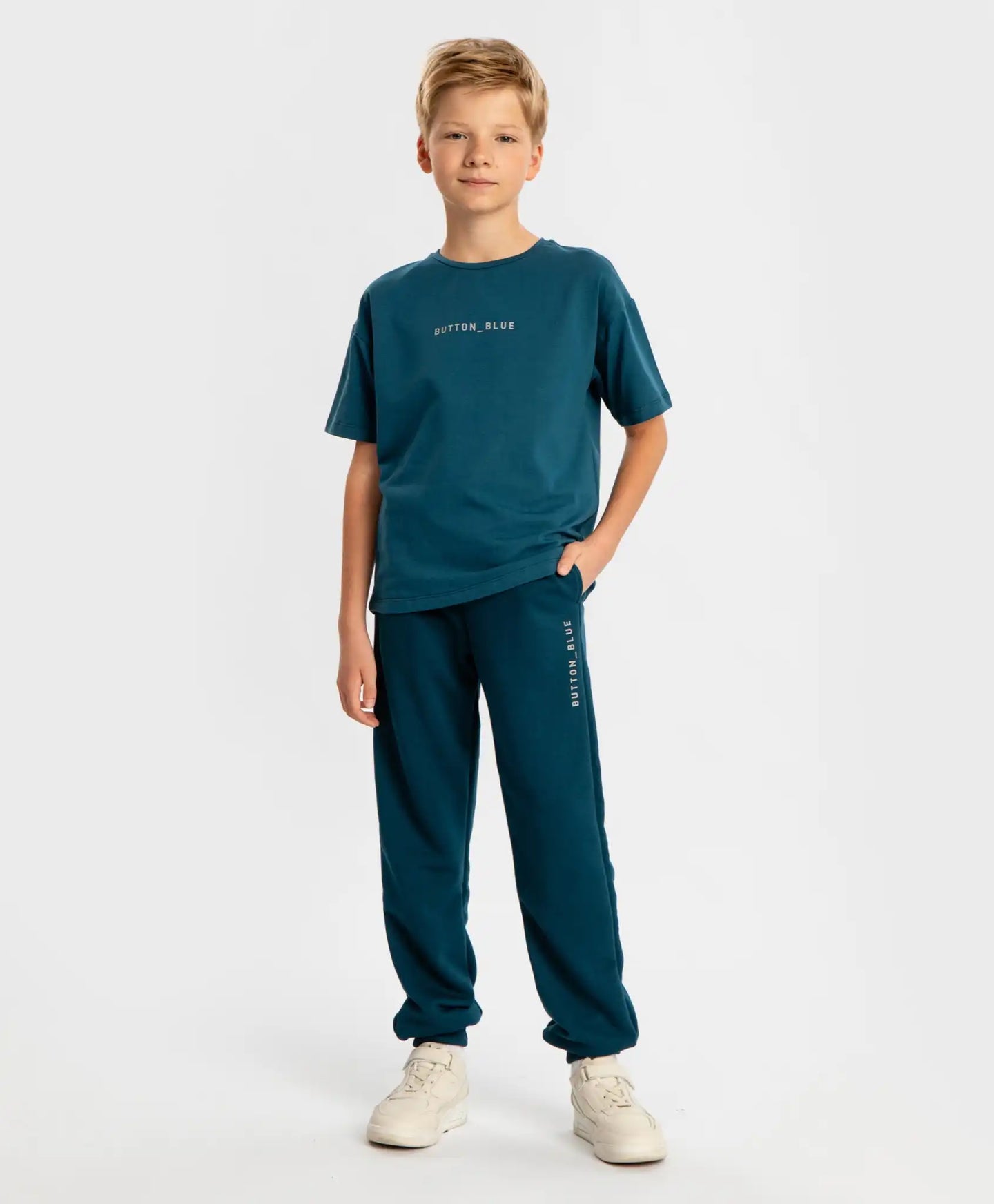 Joggeri cu talie elastică, albaștri, pentru copii, Button Blue