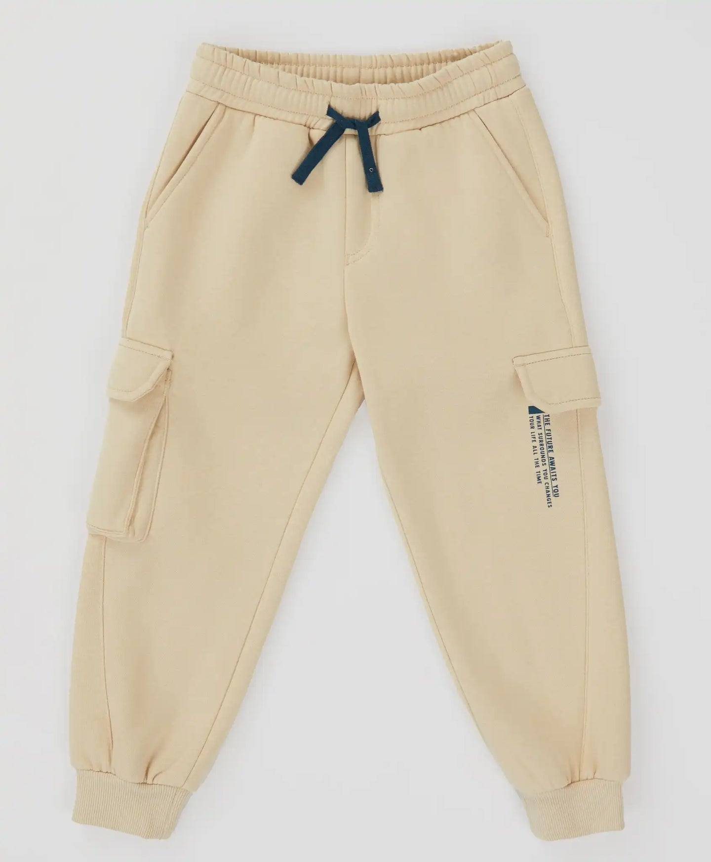 Joggeri cargo căptușiți, cu imprimeu și patru buzunare, bej, pentru băiat, Button Blue