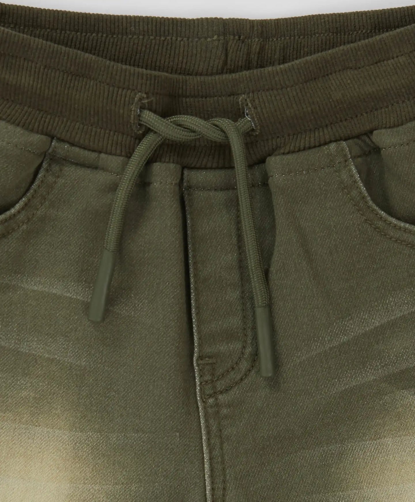 Pantaloni din denim, cu talie elastică și efect de uzură, verzi, pentru băiat, Button Blue