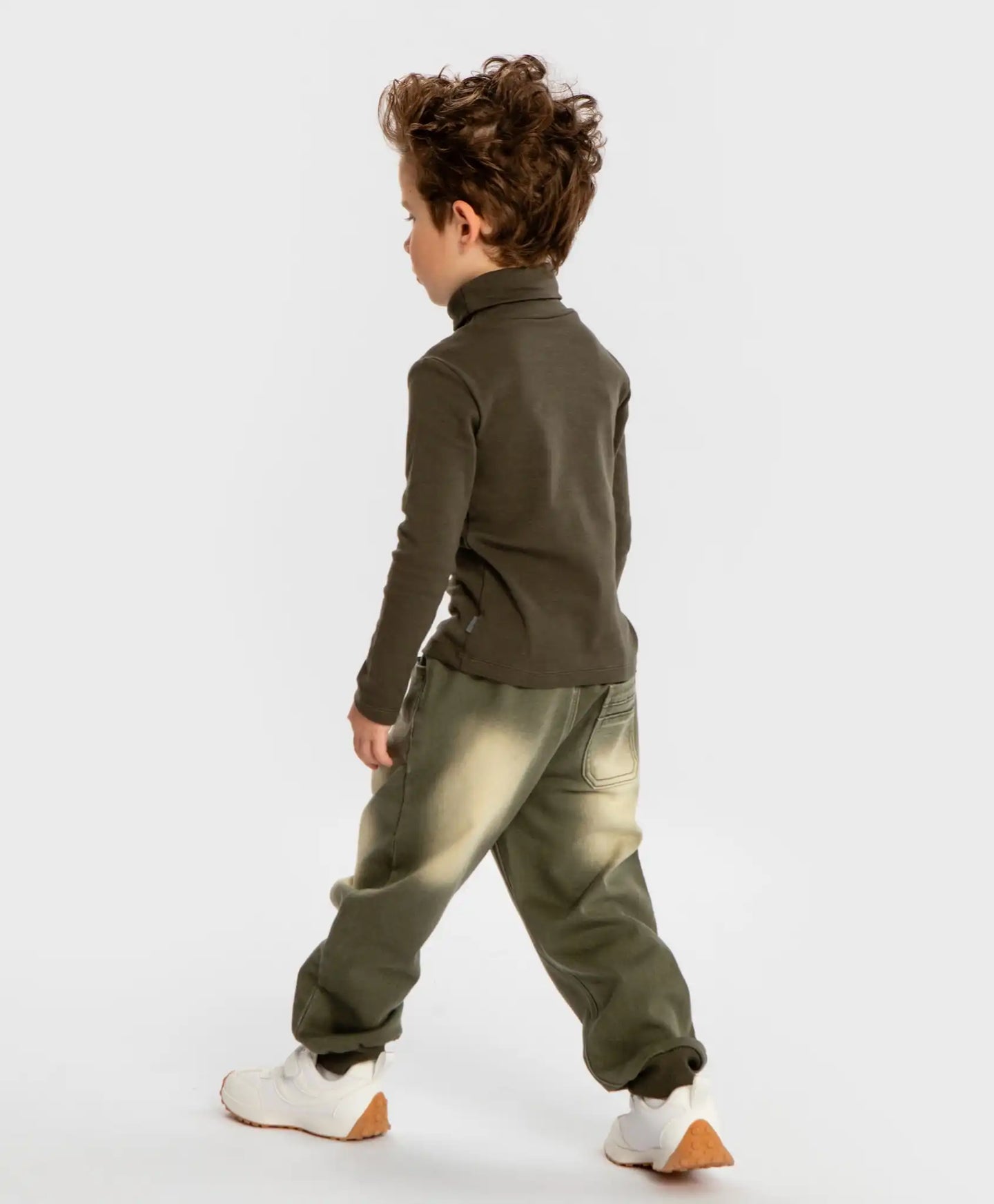 Pantaloni din denim, cu talie elastică și efect de uzură, verzi, pentru băiat, Button Blue