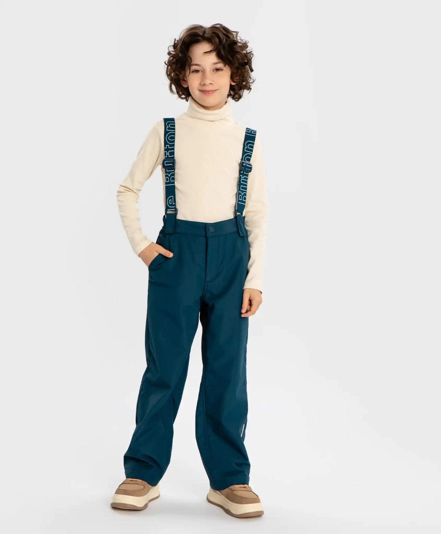 Pantaloni căptușiți, de sezon intermediar, cu bretele detașabile, impermeabili, albaștri, pentru băiat, Button Blue