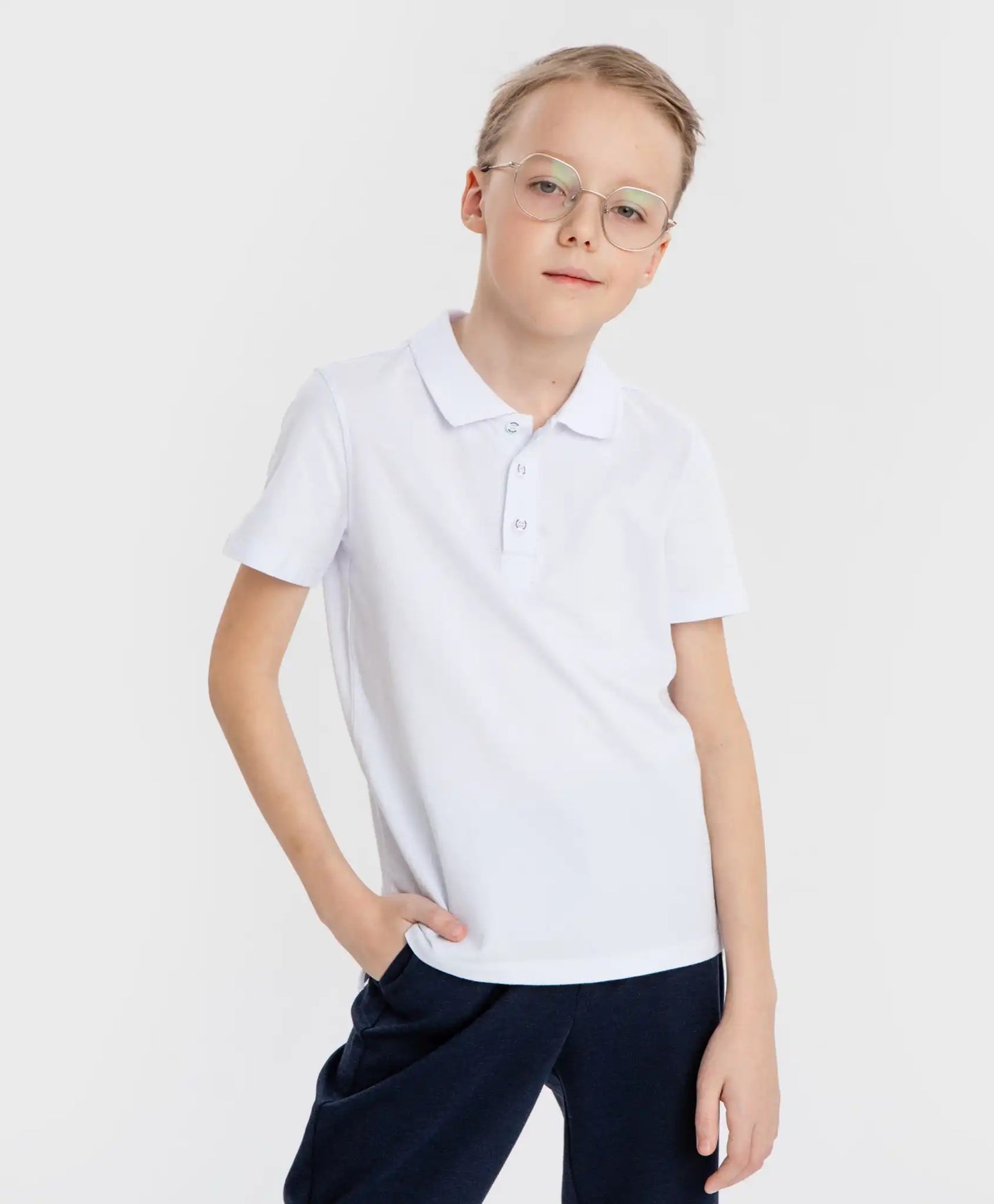 Polo din pique, alb, Button Blue