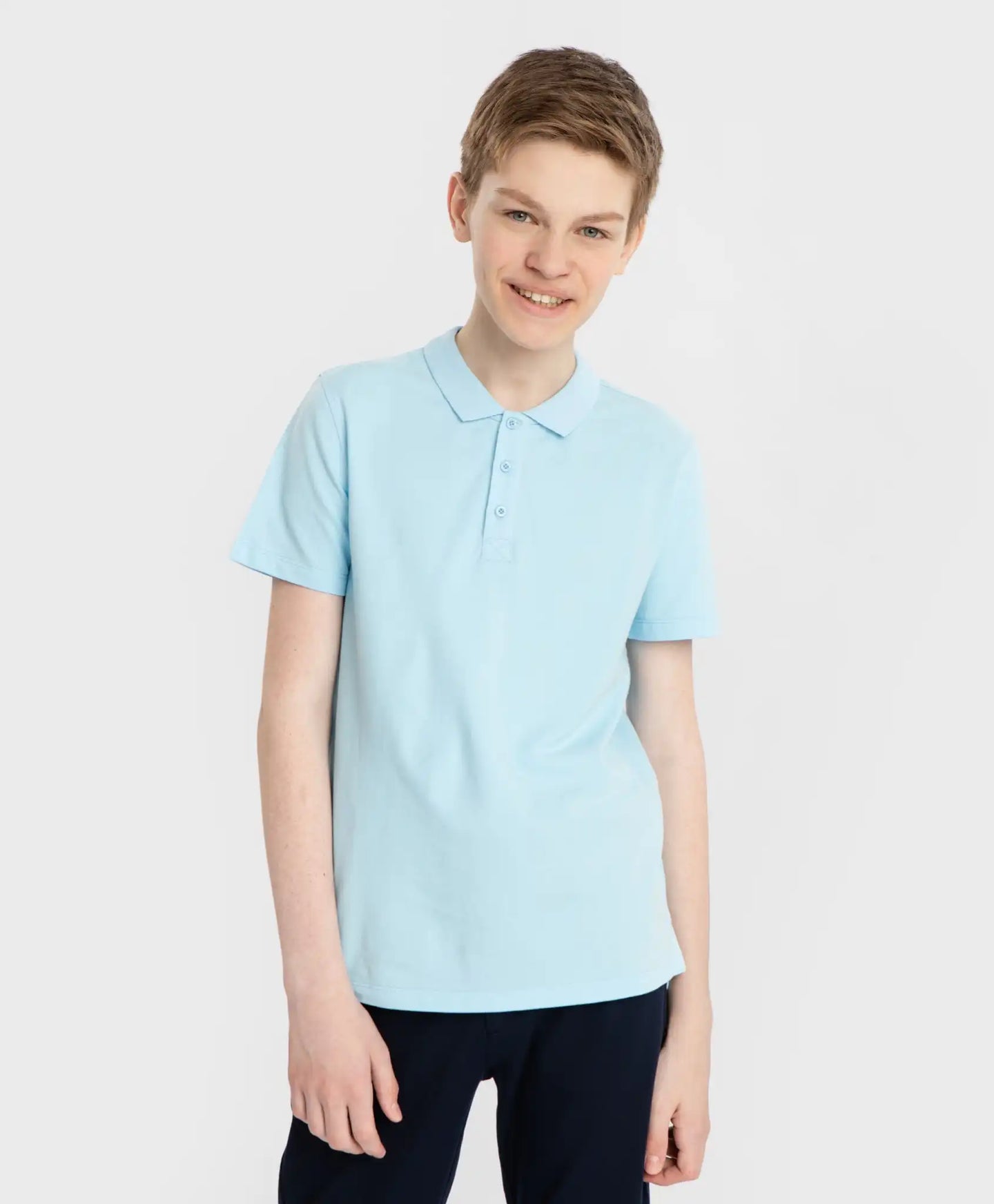 Polo din pique, cu guler, albastru, Button Blue