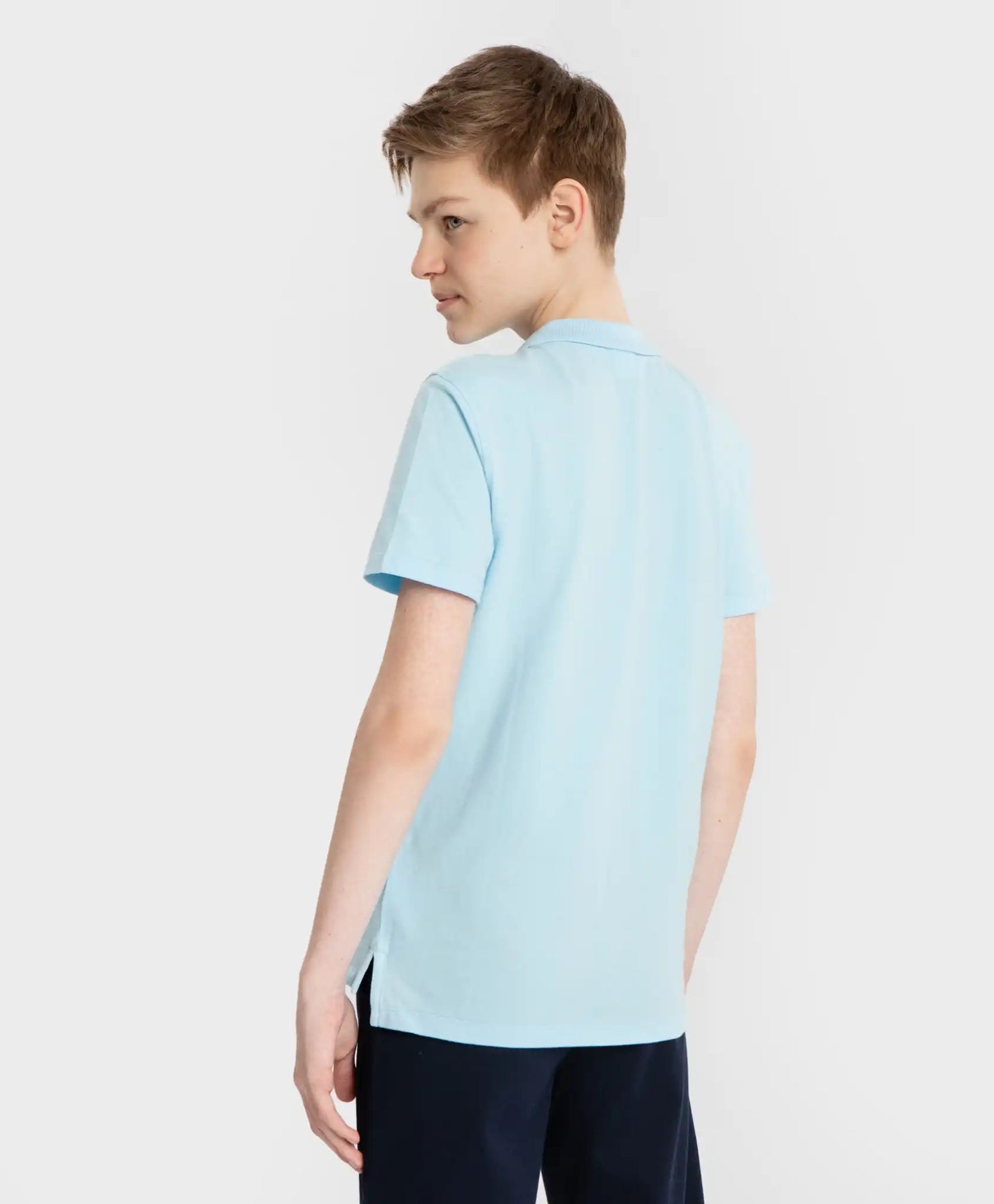 Polo din pique, cu guler, albastru, Button Blue