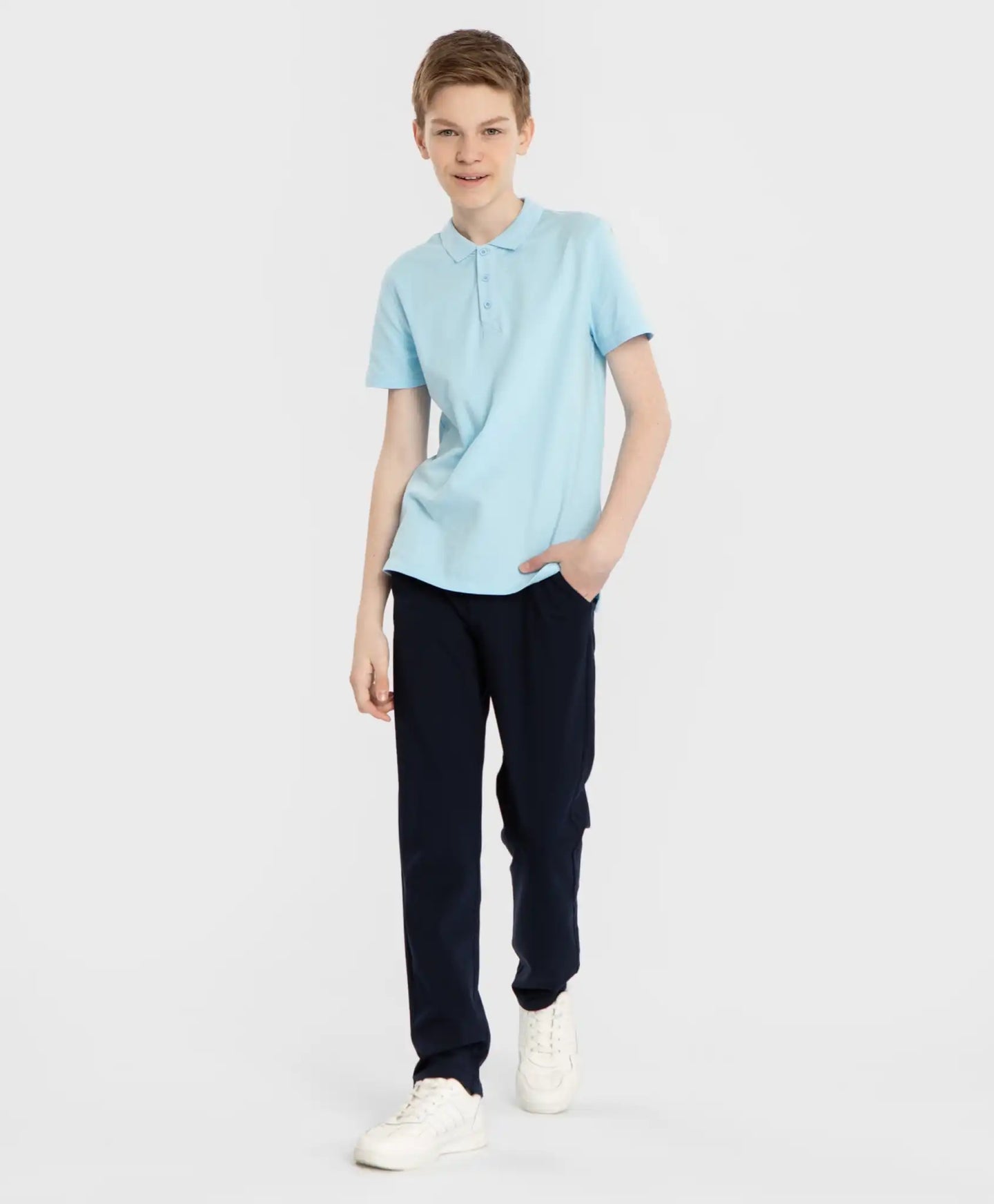 Polo din pique, cu guler, albastru, Button Blue