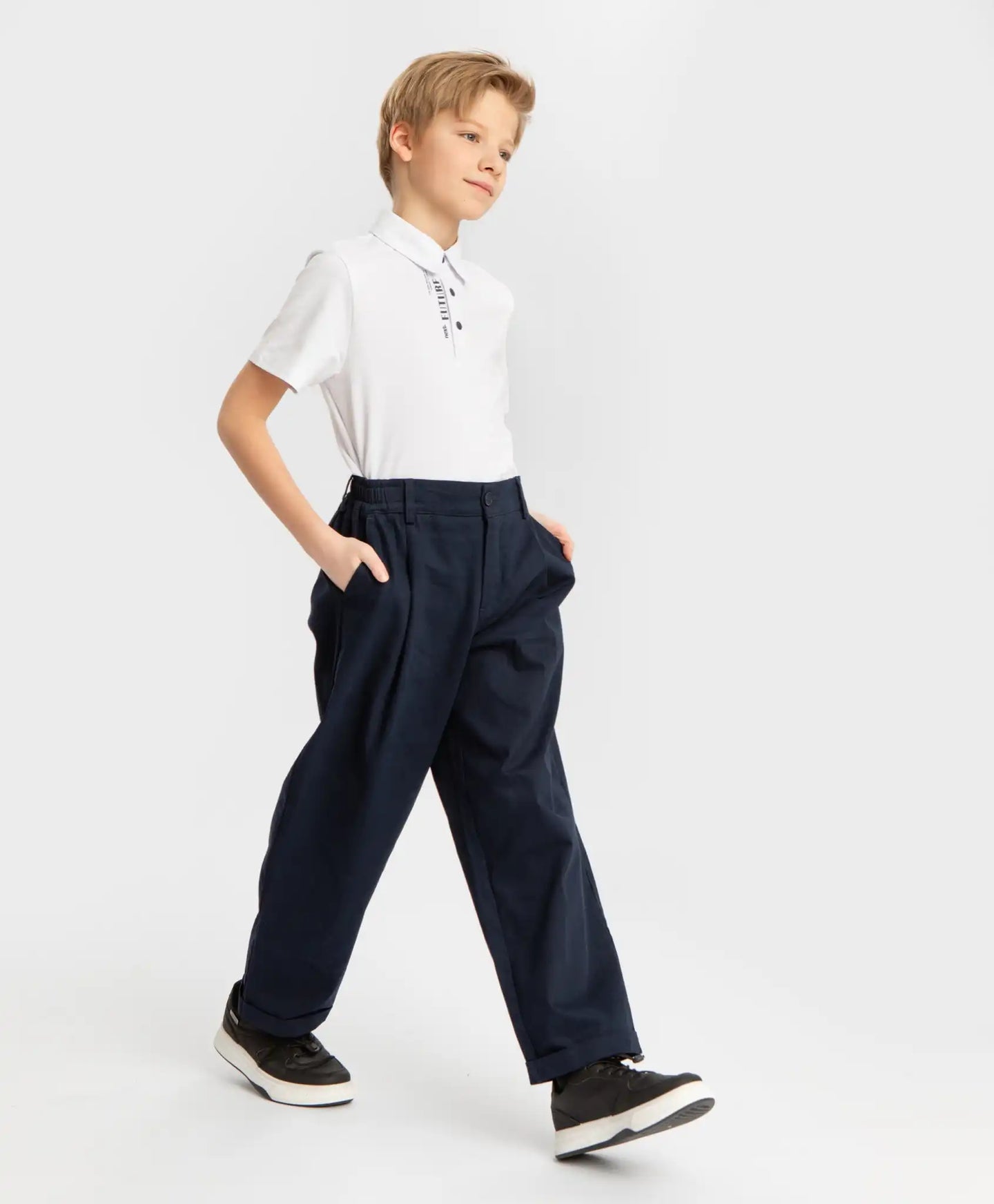 Pantaloni banana, cu pliuri, albaștri, Button Blue