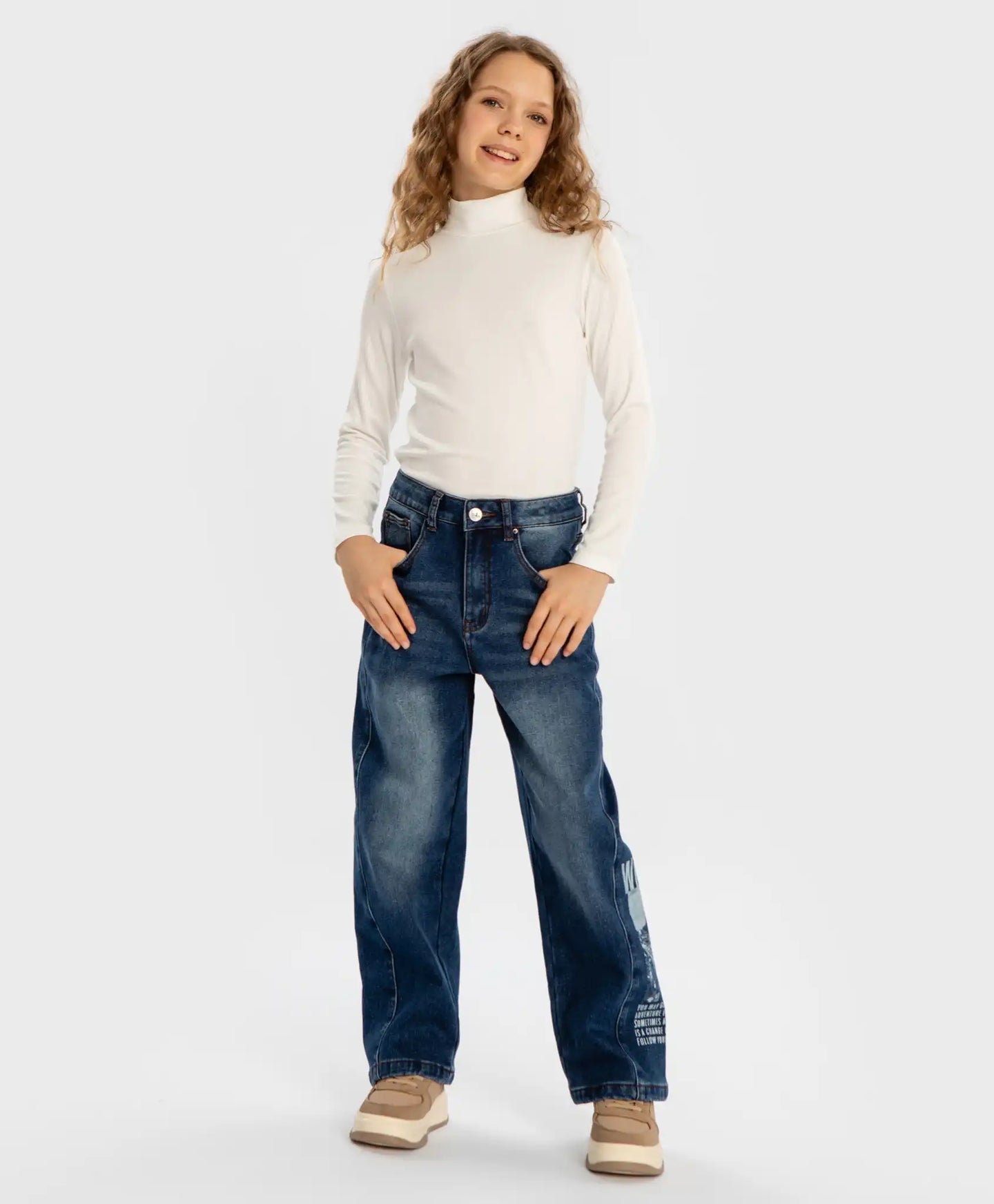 Polo cu guler reiat, crem, pentru fată, Button Blue