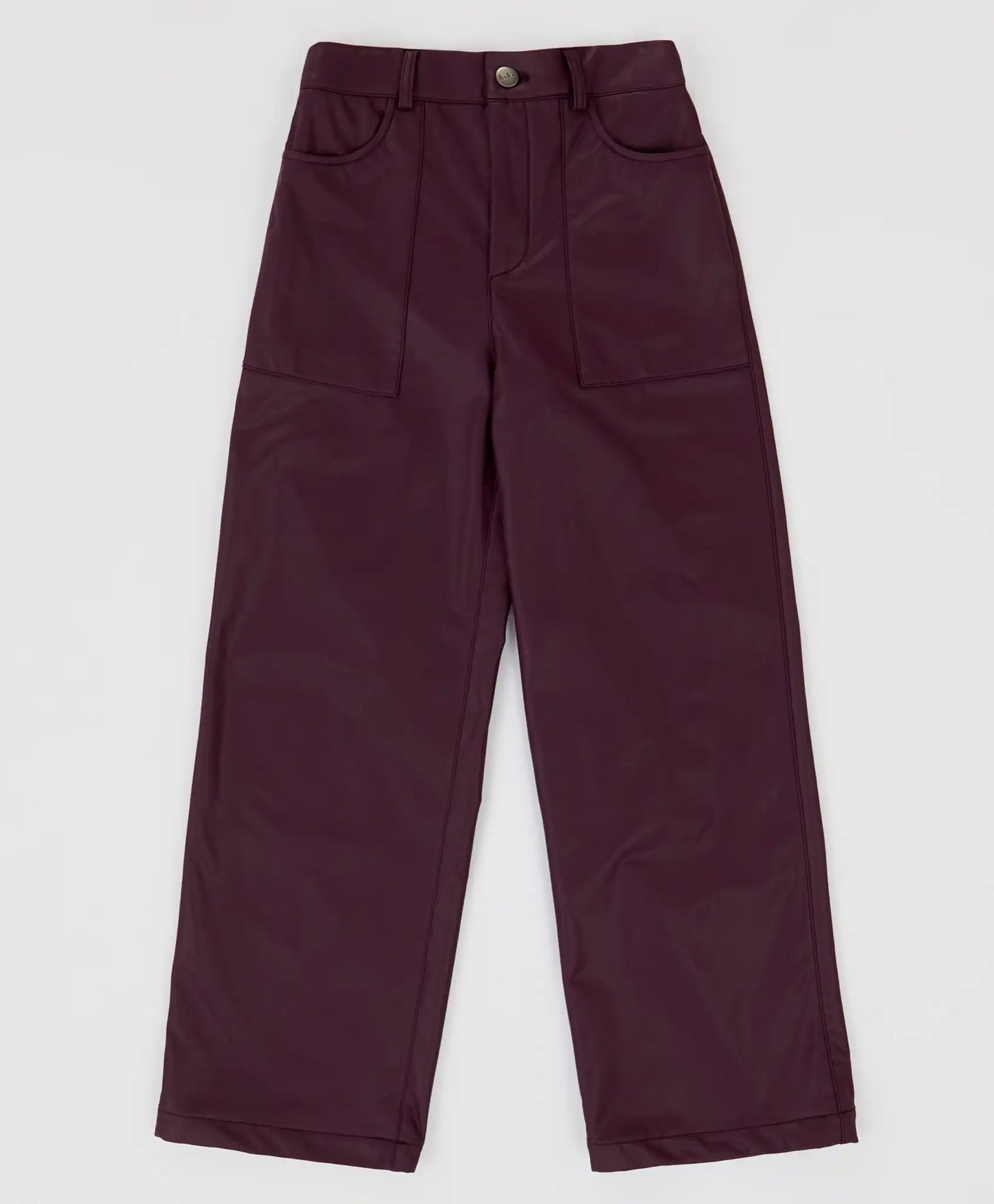 Pantaloni palazzo largi, din piele vegană, mov închis, pentru fată, Button Blue