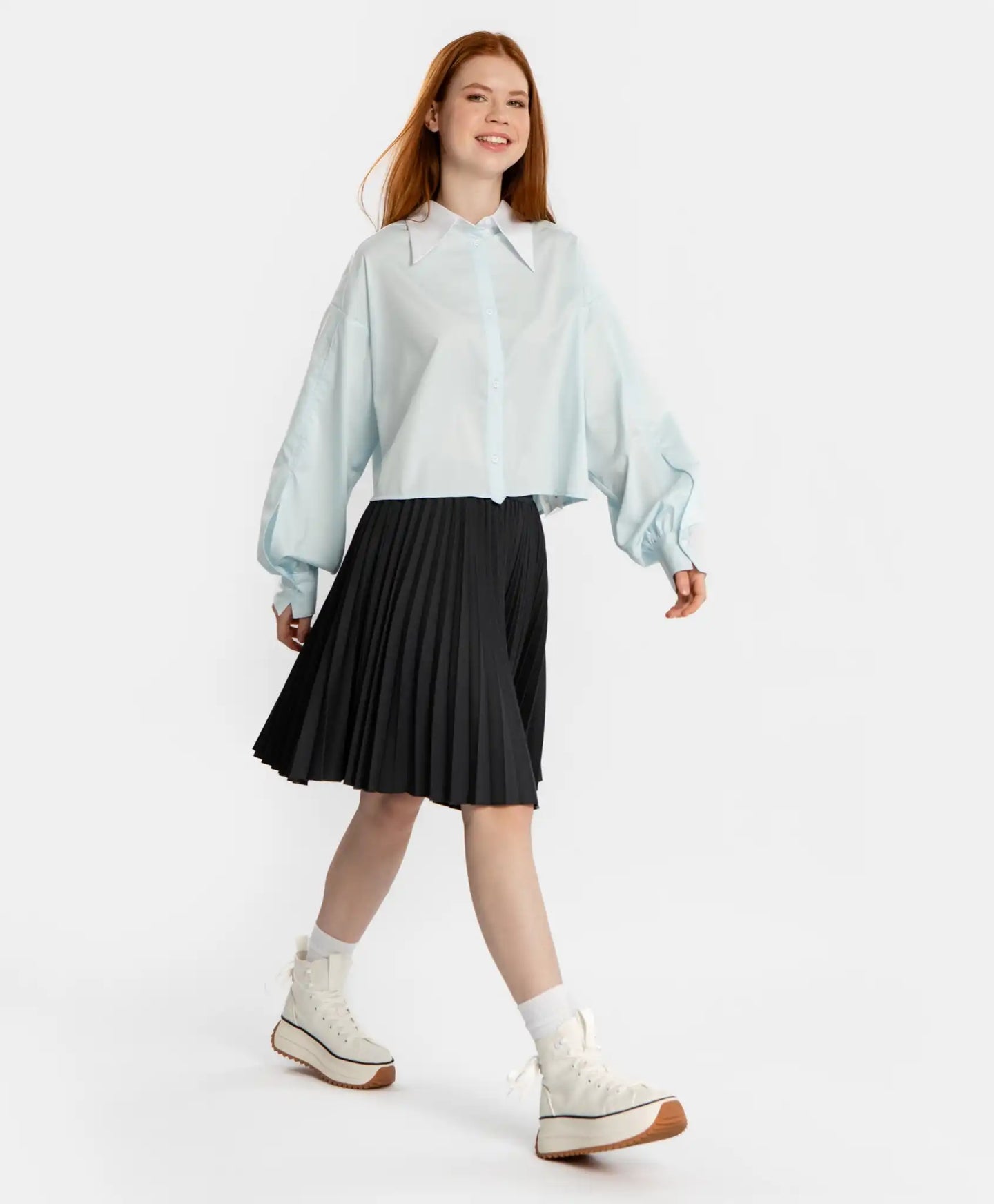 Fustă plisată cu efect gofrat, gri, Button Blue