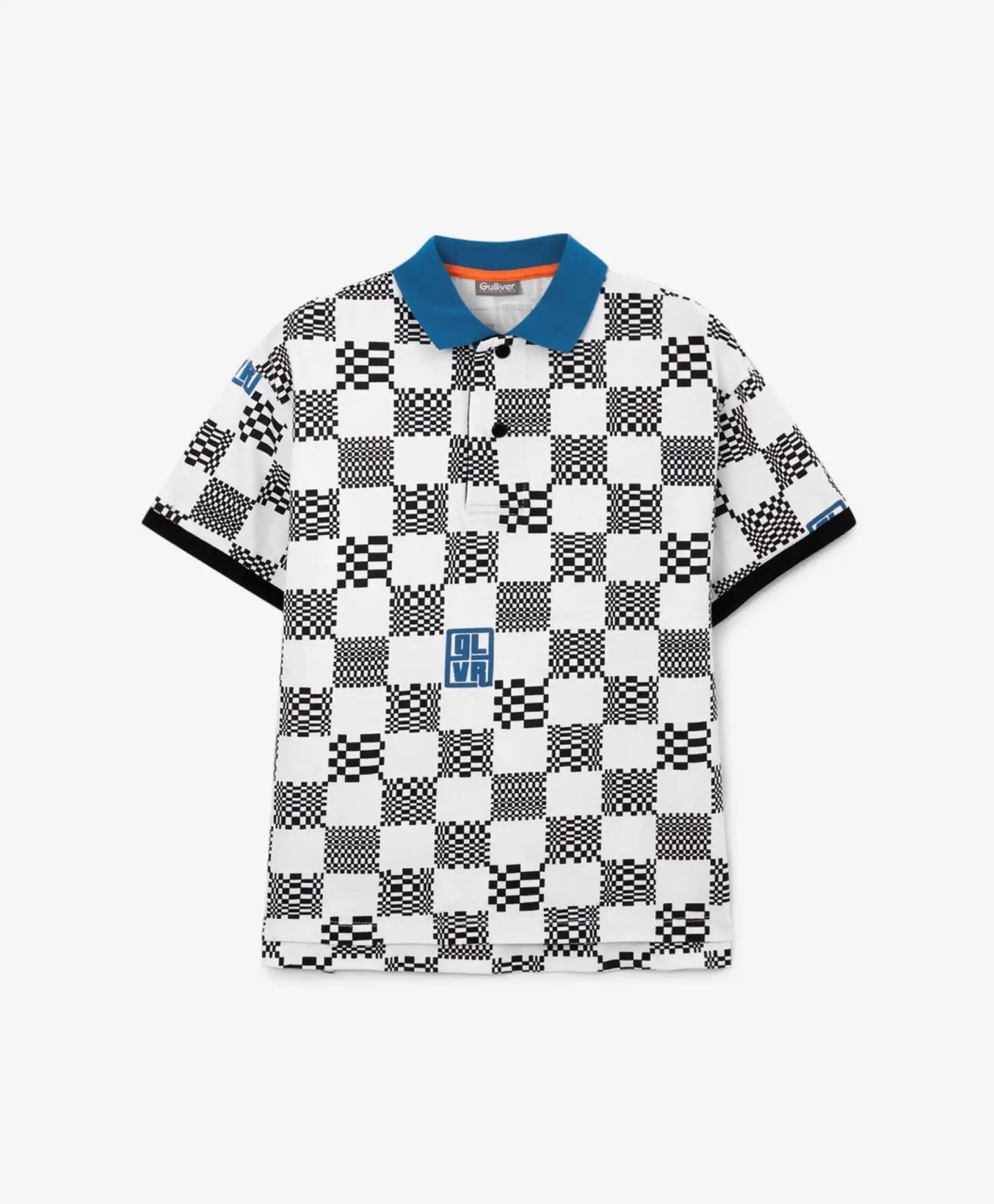 Polo din pique cu grafică alb-negru, Gulliver