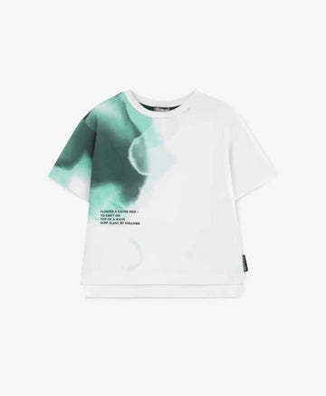 Tricou alb cu imprimeu asimetric pentru băiat, Gulliver
