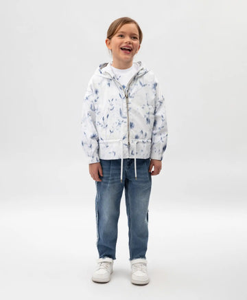 Jachetă pentru fată din material matlasat, cu imprimeu floral, albă, Gulliver