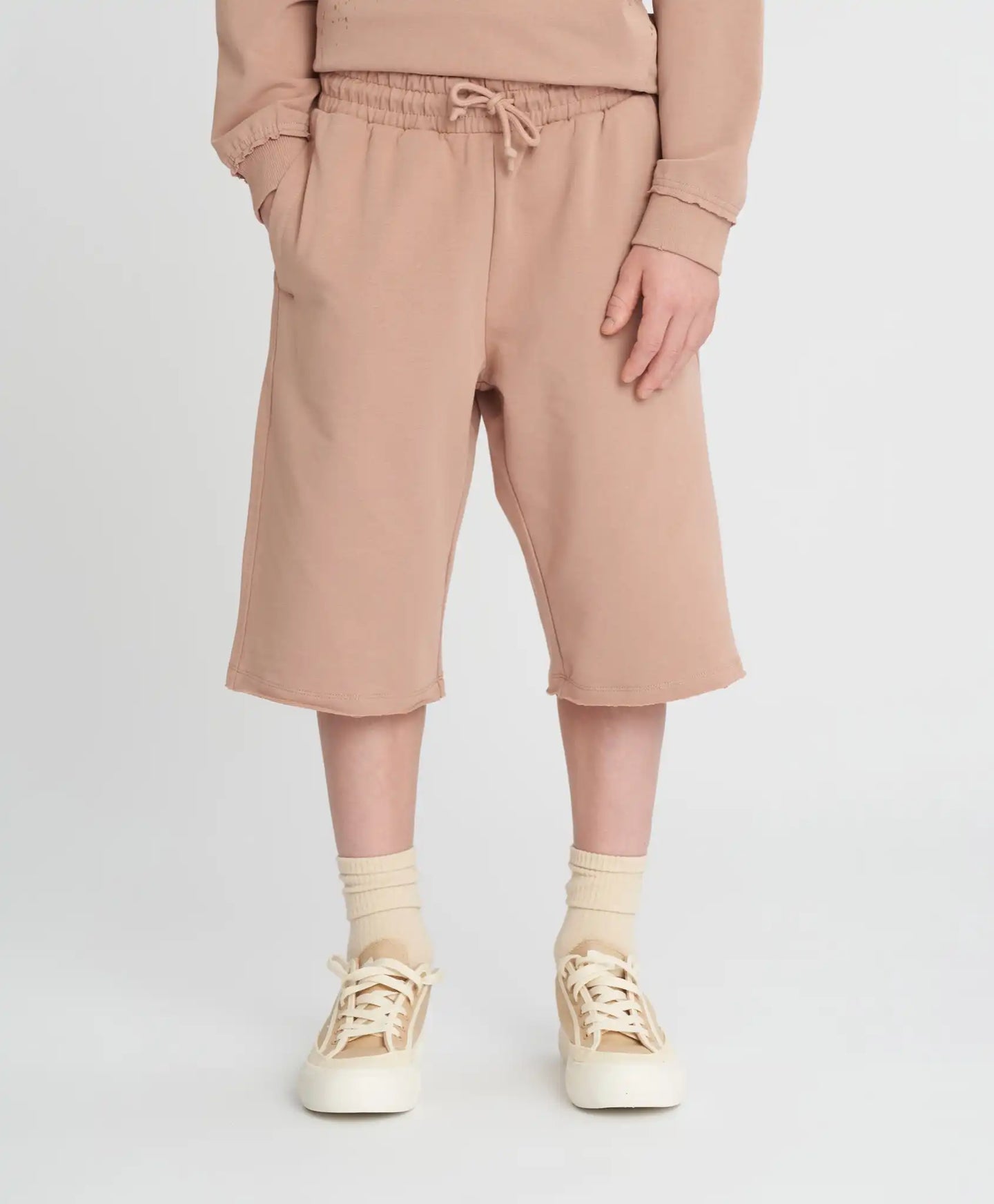 Pantaloni scurți lungi pentru copii, cu talie elastică, bej, Button Blue