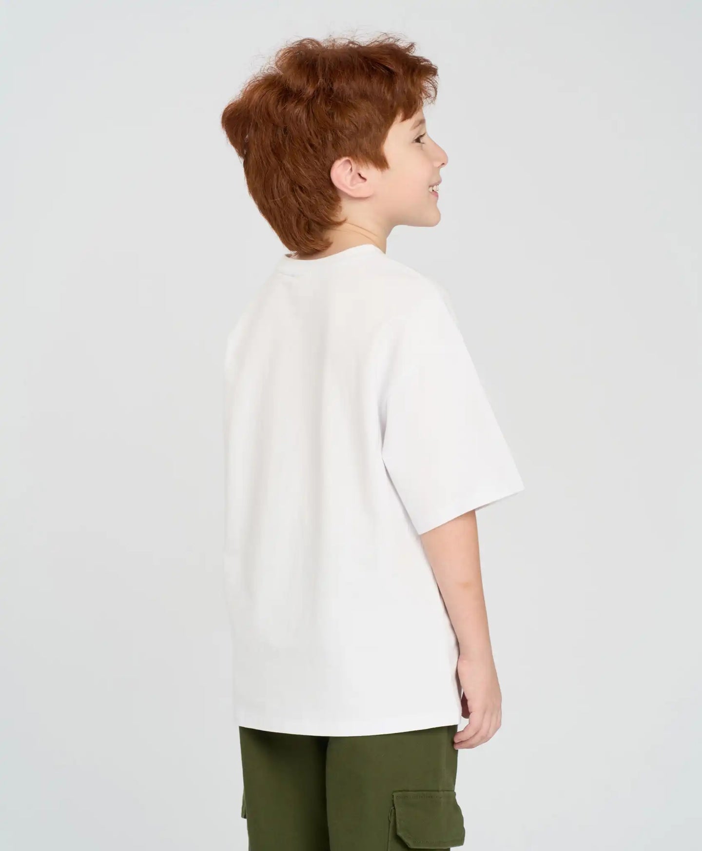 Tricou cu mânecă scurtă pentru băiat, alb, oversize, cu imprimeu, Button Blue