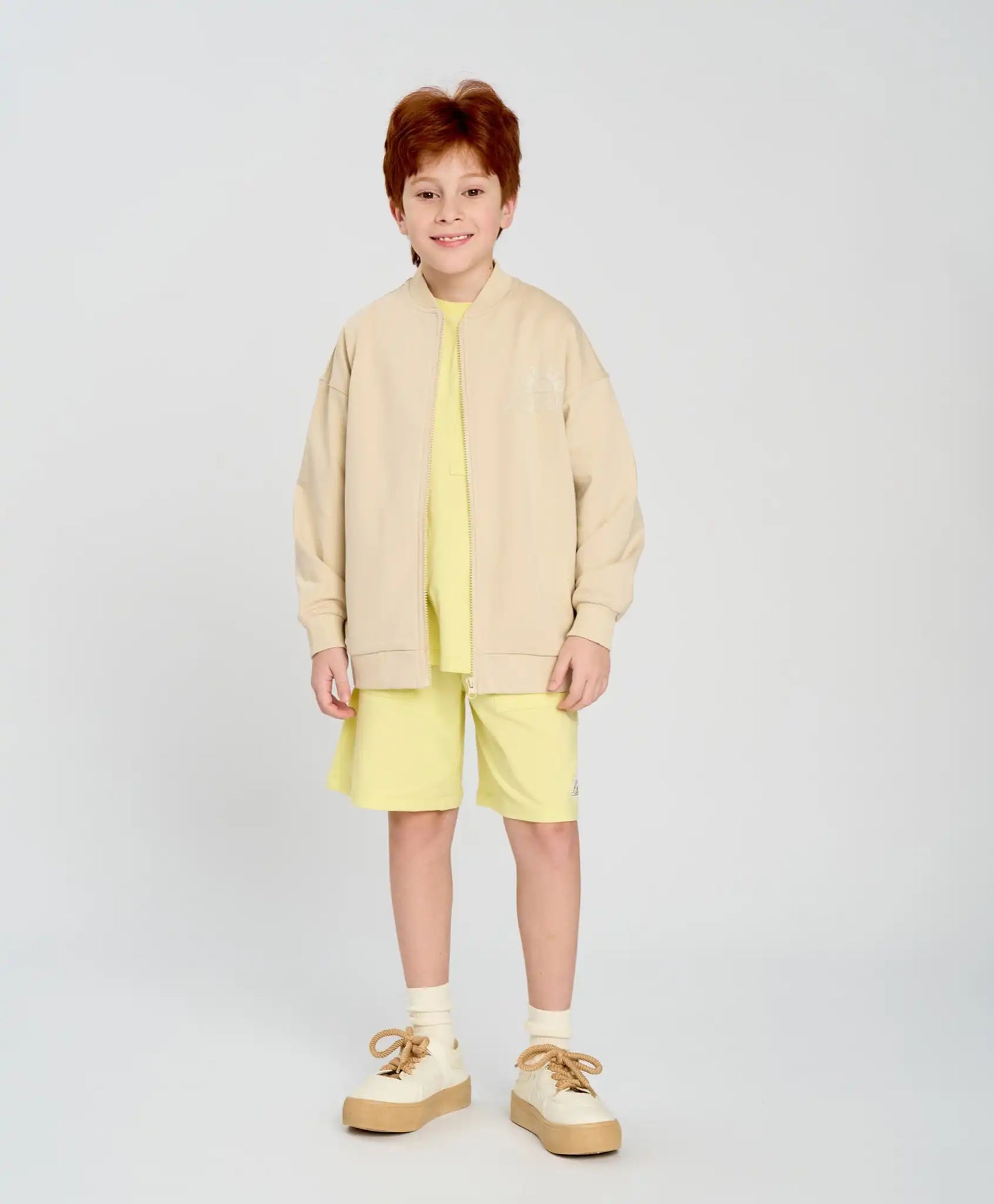 Bomber pentru copii oversized cu imprimeu alb-cremos Button Blue