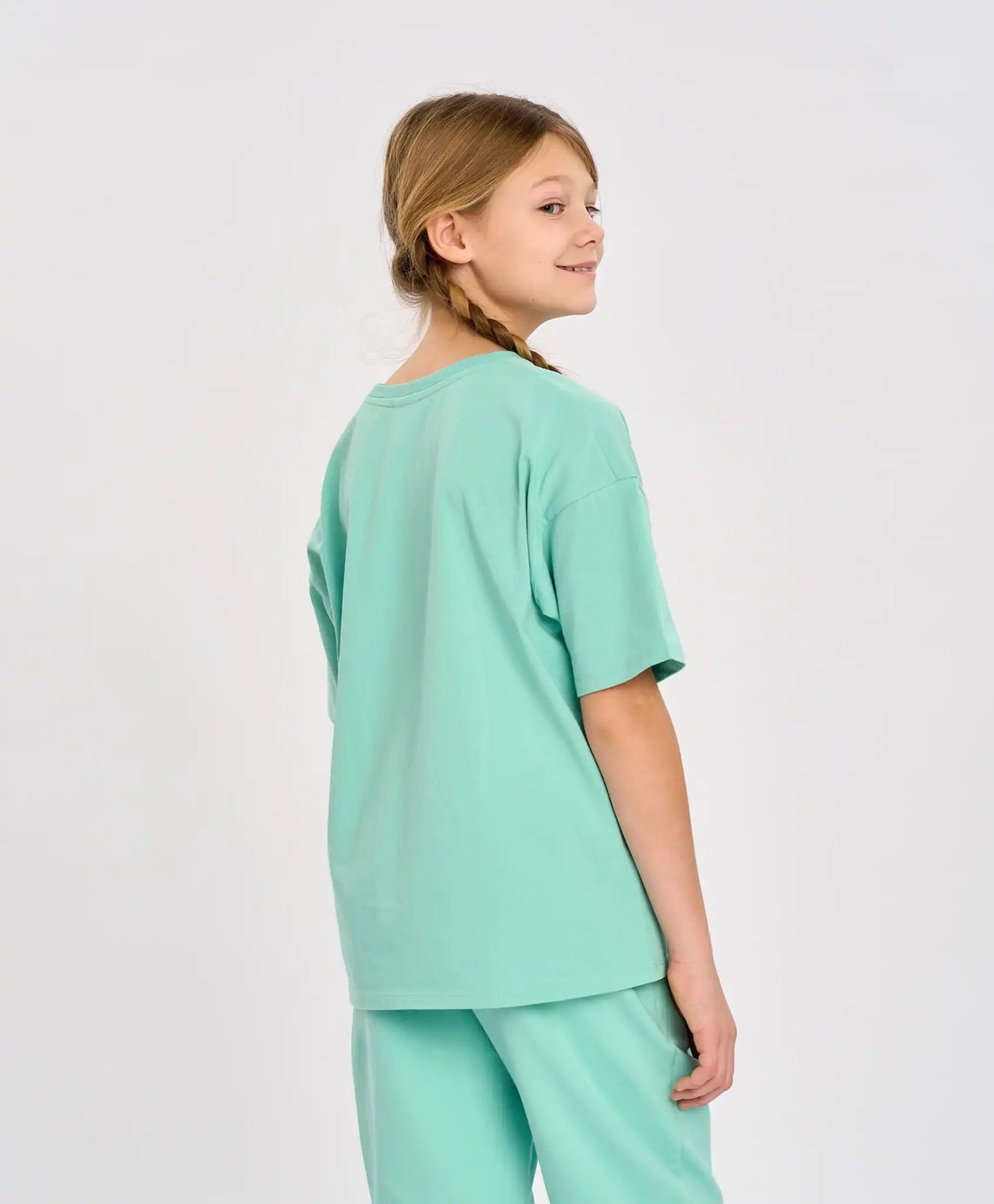 Tricou de bază pentru copii, verde, cu mânecă scurtă, Button Blue