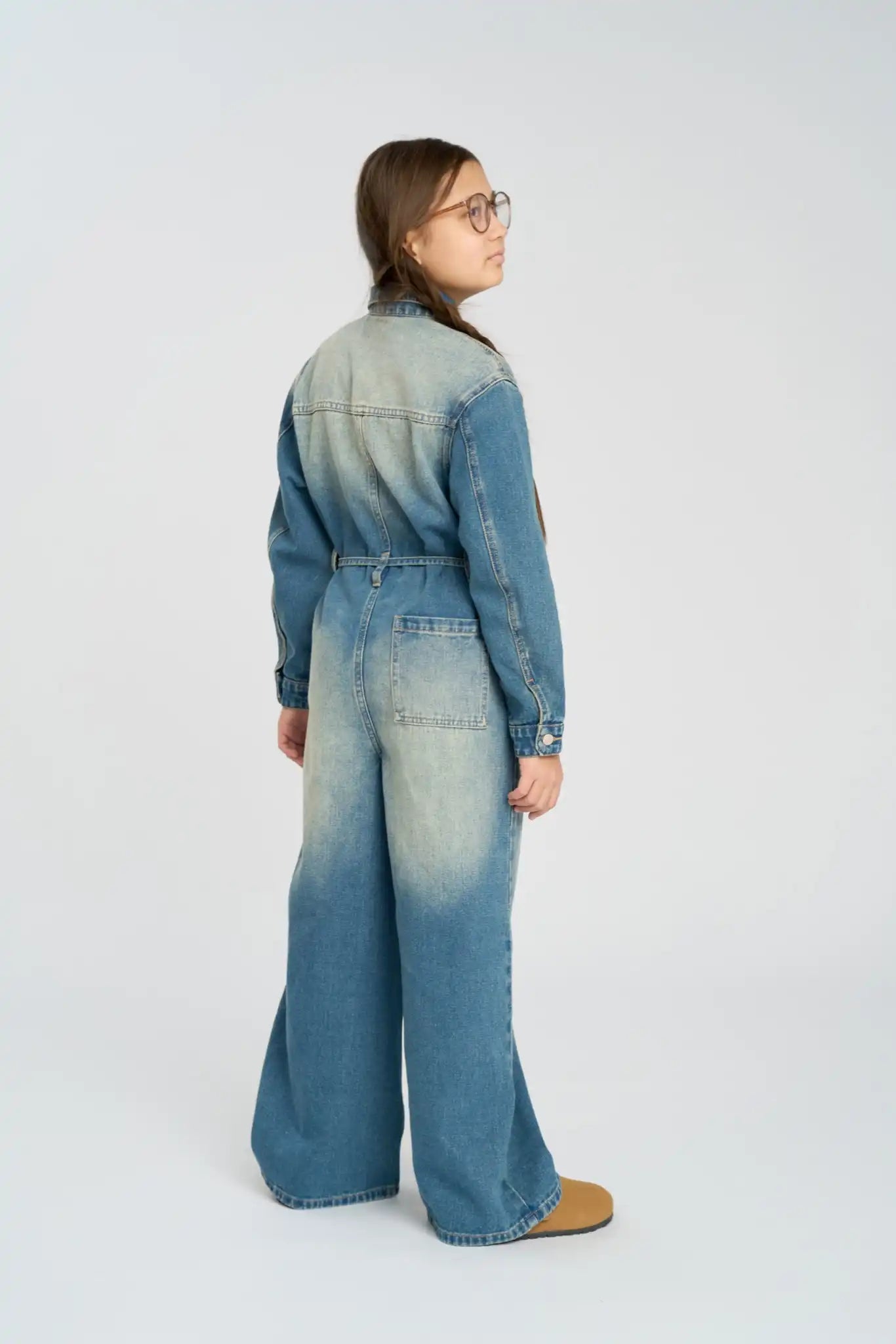 Salopetă cu nasturi pentru fetiță, albastru deschis, cu pantaloni largi, Button Blue
