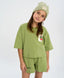 Crop-top tricou pentru fată, verde, oversize, cu imprimeu, Button Blue