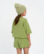 Crop-top tricou pentru fată, verde, oversize, cu imprimeu, Button Blue