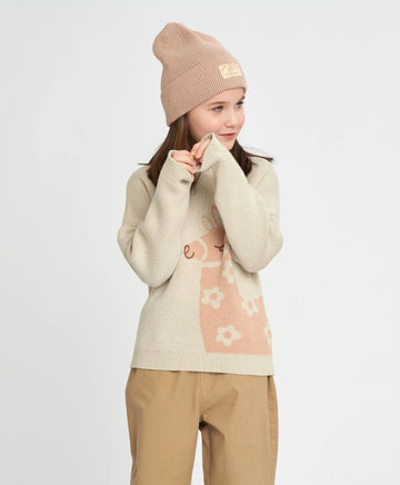 Pulover pentru fete gri oversized cu lama Button Blue