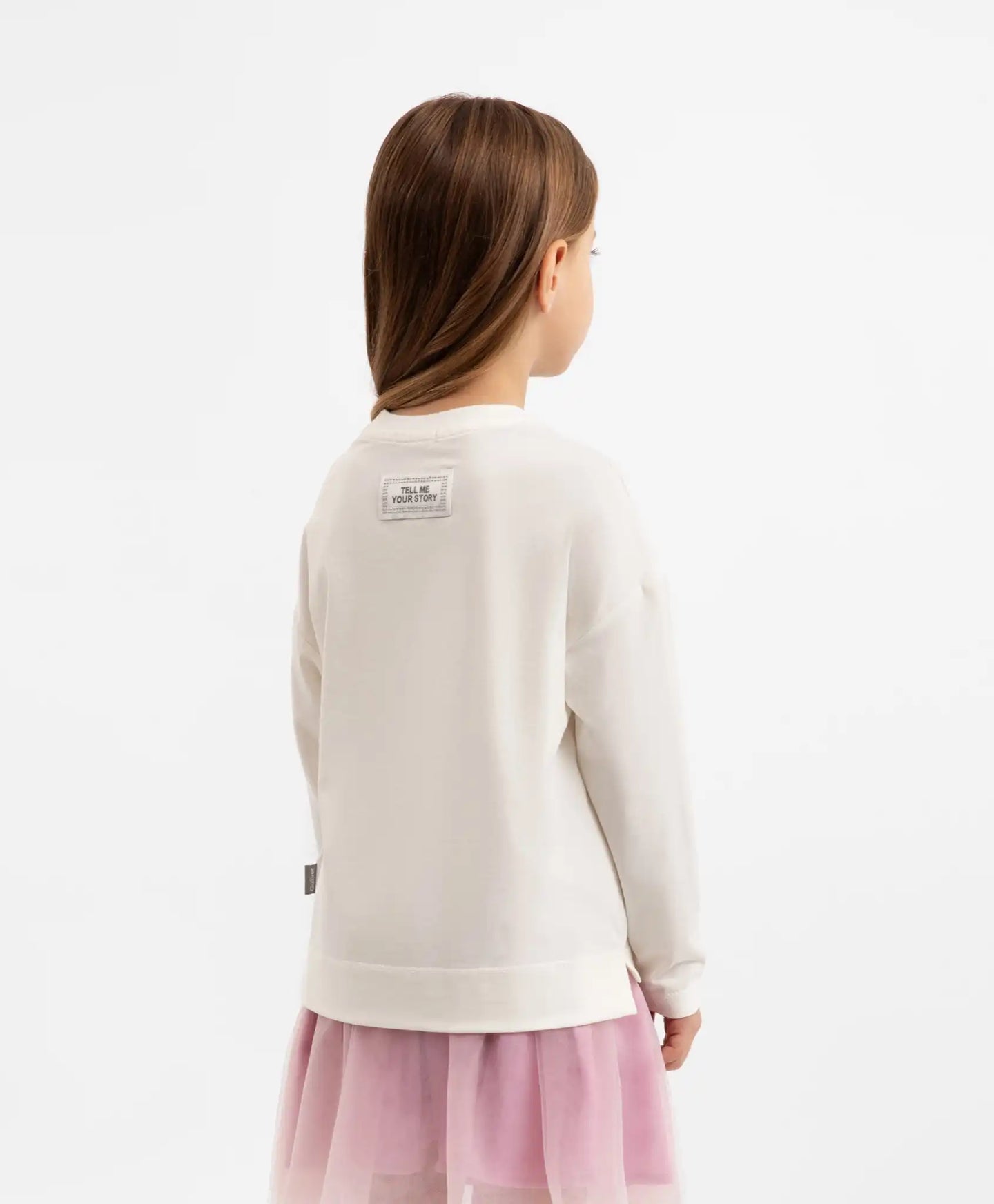 Longsleeve cu decorație mare crem pentru fete Gulliver