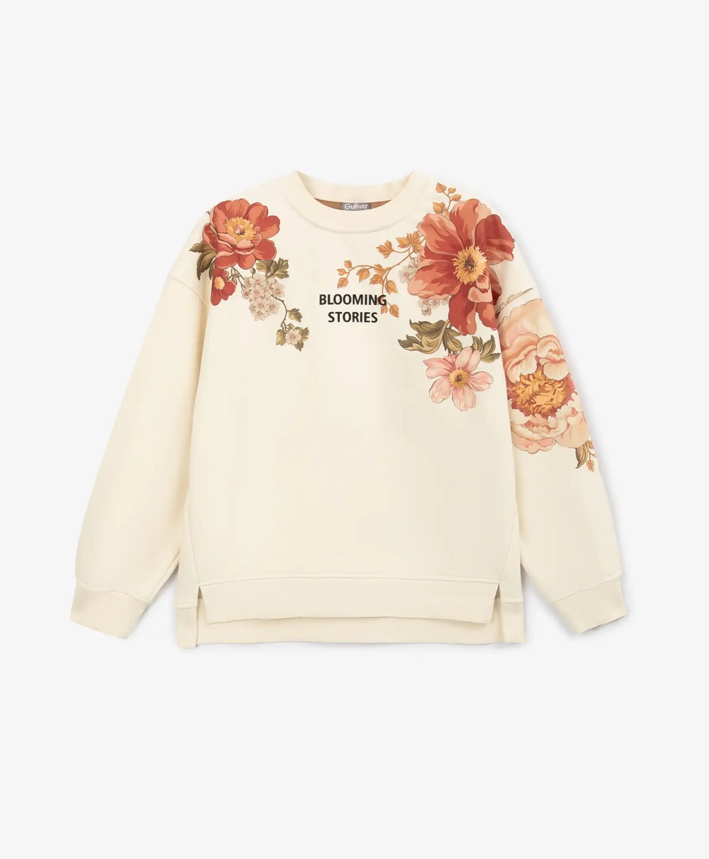 Hanorac oversized cu imprimeu asimetric crem pentru fete Gulliver