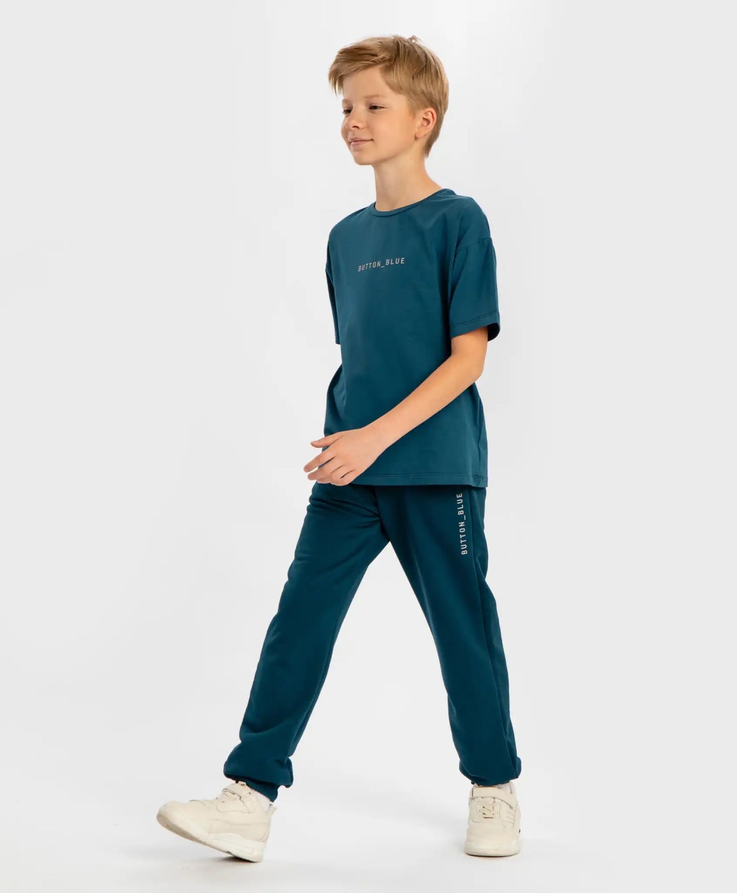 Joggeri cu talie elastică, albaștri, pentru copii, Button Blue