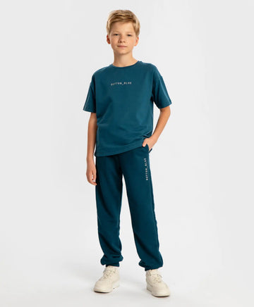 Joggeri cu talie elastică, albaștri, pentru copii, Button Blue