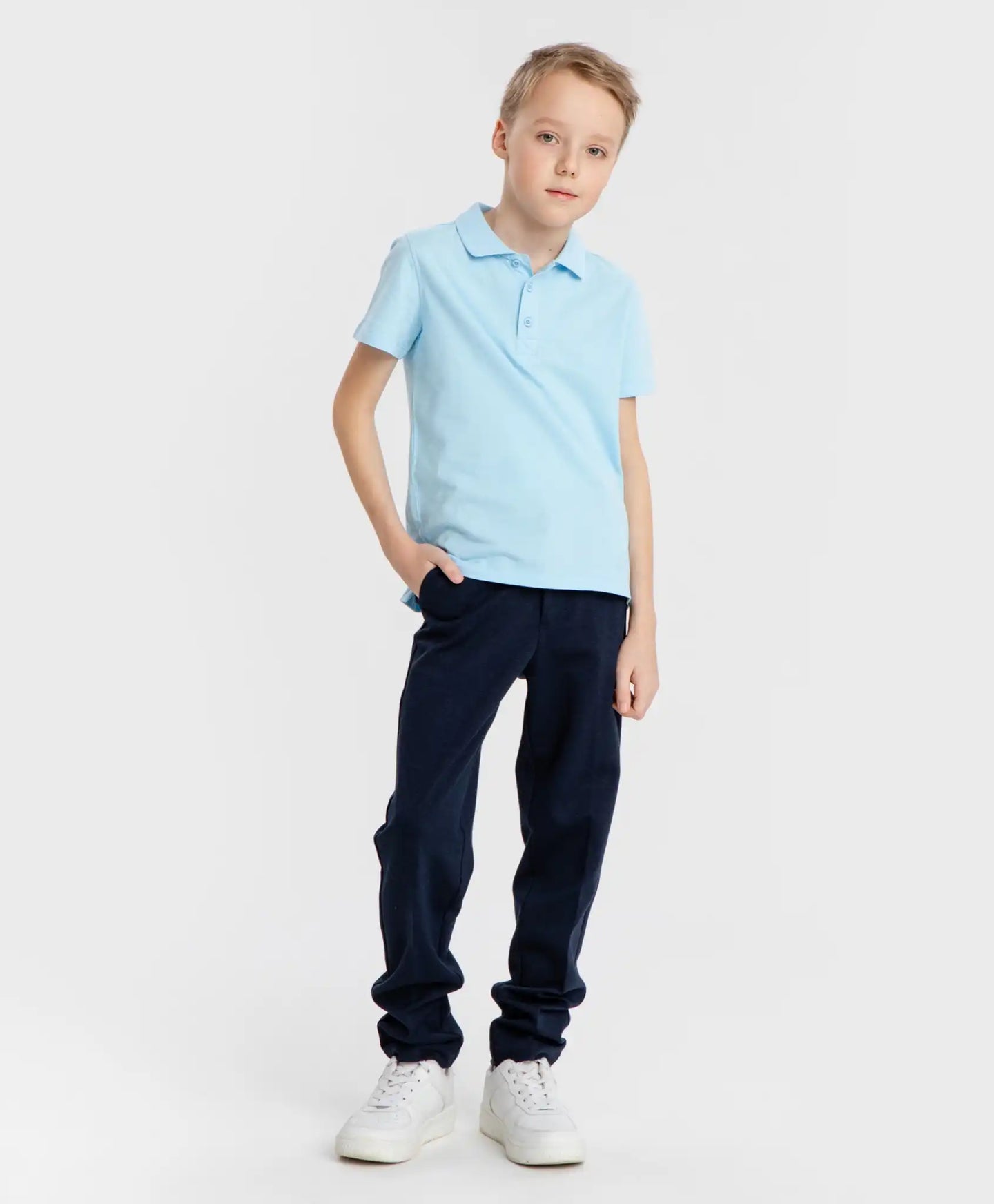 Polo din pique, cu guler, albastru, Button Blue
