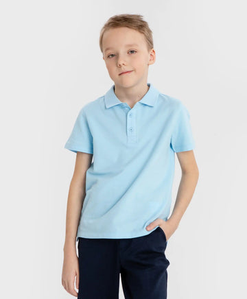 Polo din pique, cu guler, albastru, Button Blue