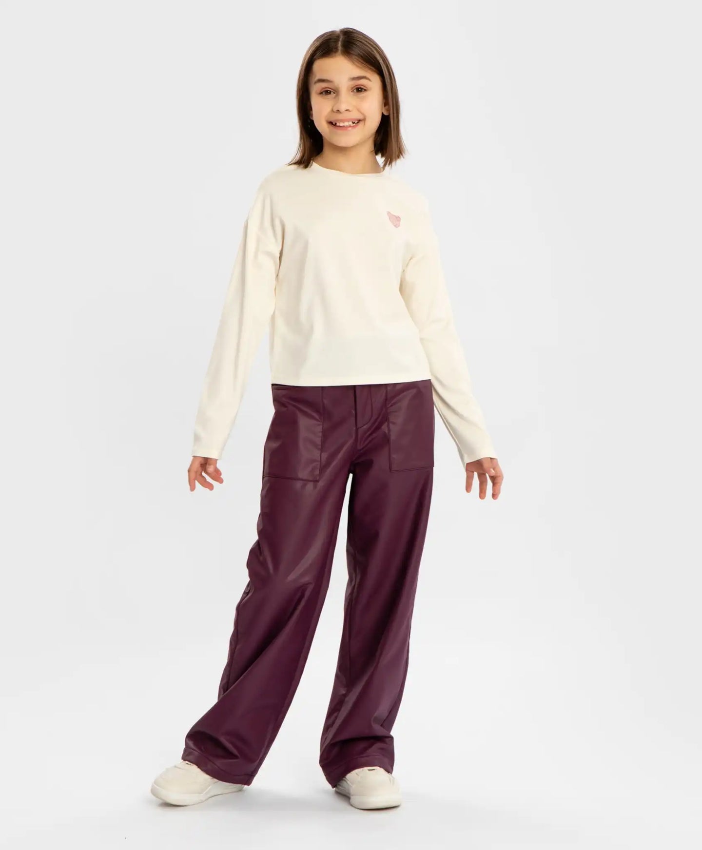 Tricou cu mâneci lungi și imprimeu crem pentru fete Button Blue