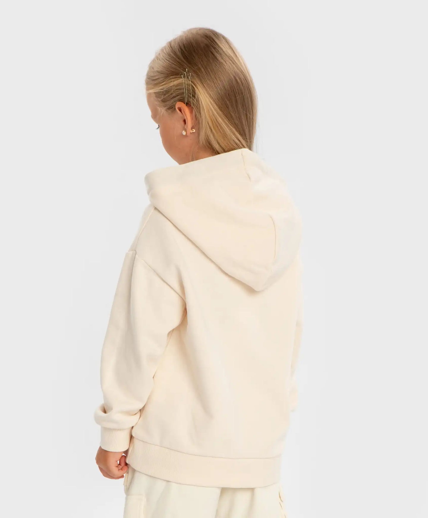 Hoodie cu glugă și imprimeu crem pentru fete Button Blue