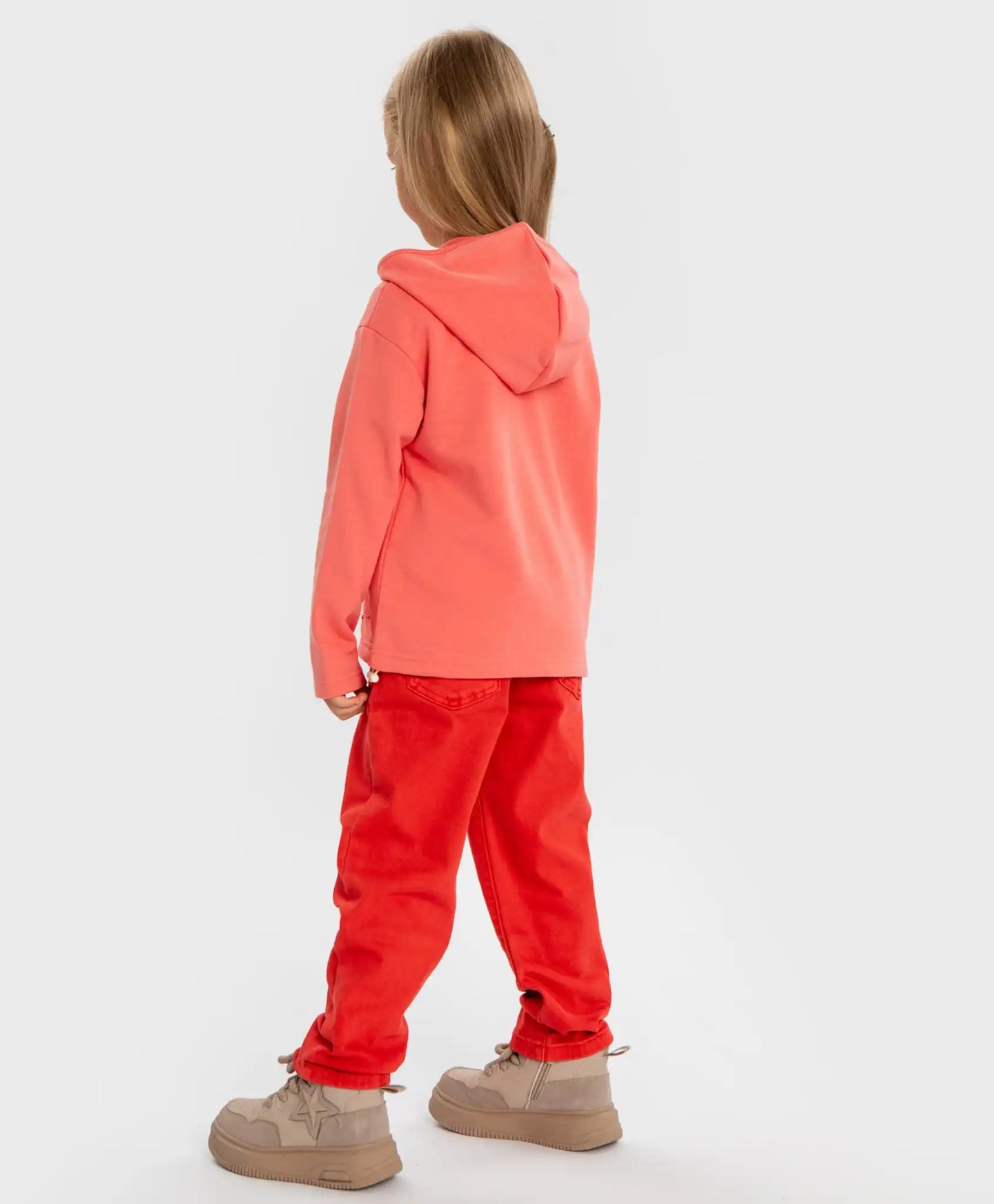 Blugi Mom fit, cu talie elastică și buzunare, corai, pentru fată, Button Blue