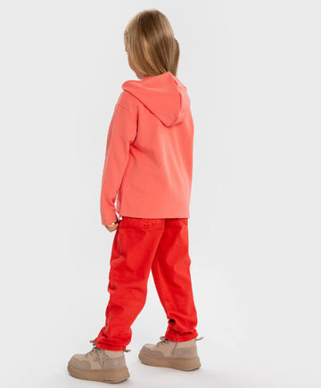 Blugi Mom fit, cu talie elastică și buzunare, corai, pentru fată, Button Blue
