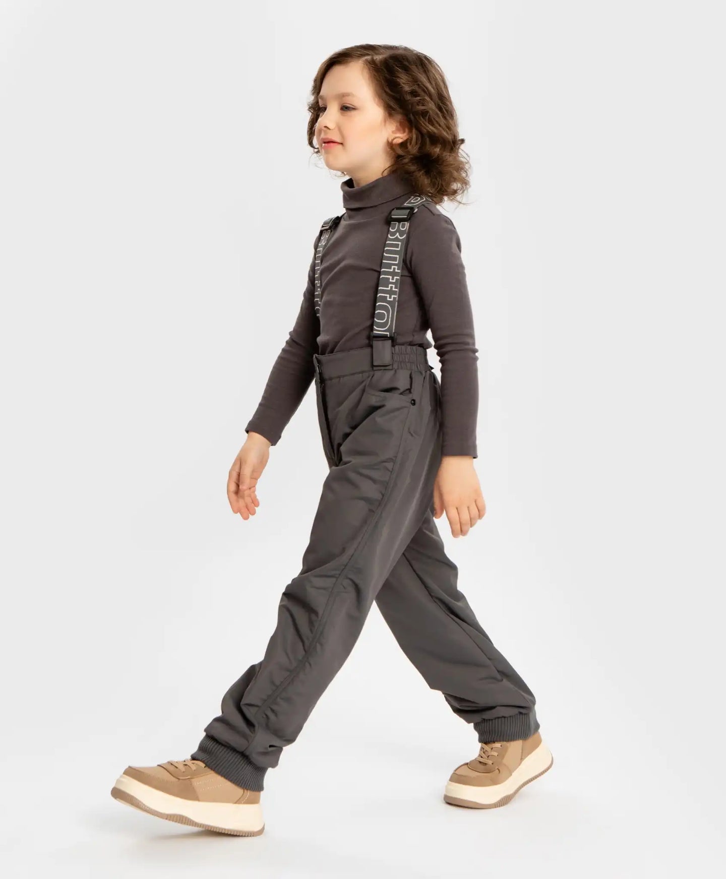 Pantaloni căptușiți, de sezon intermediar, impermeabili, cu bretele detașabile, gri, pentru copii, Button Blue