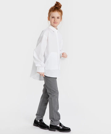 Pantaloni clasici, drepți, cu dungi presate, gri, Button Blue