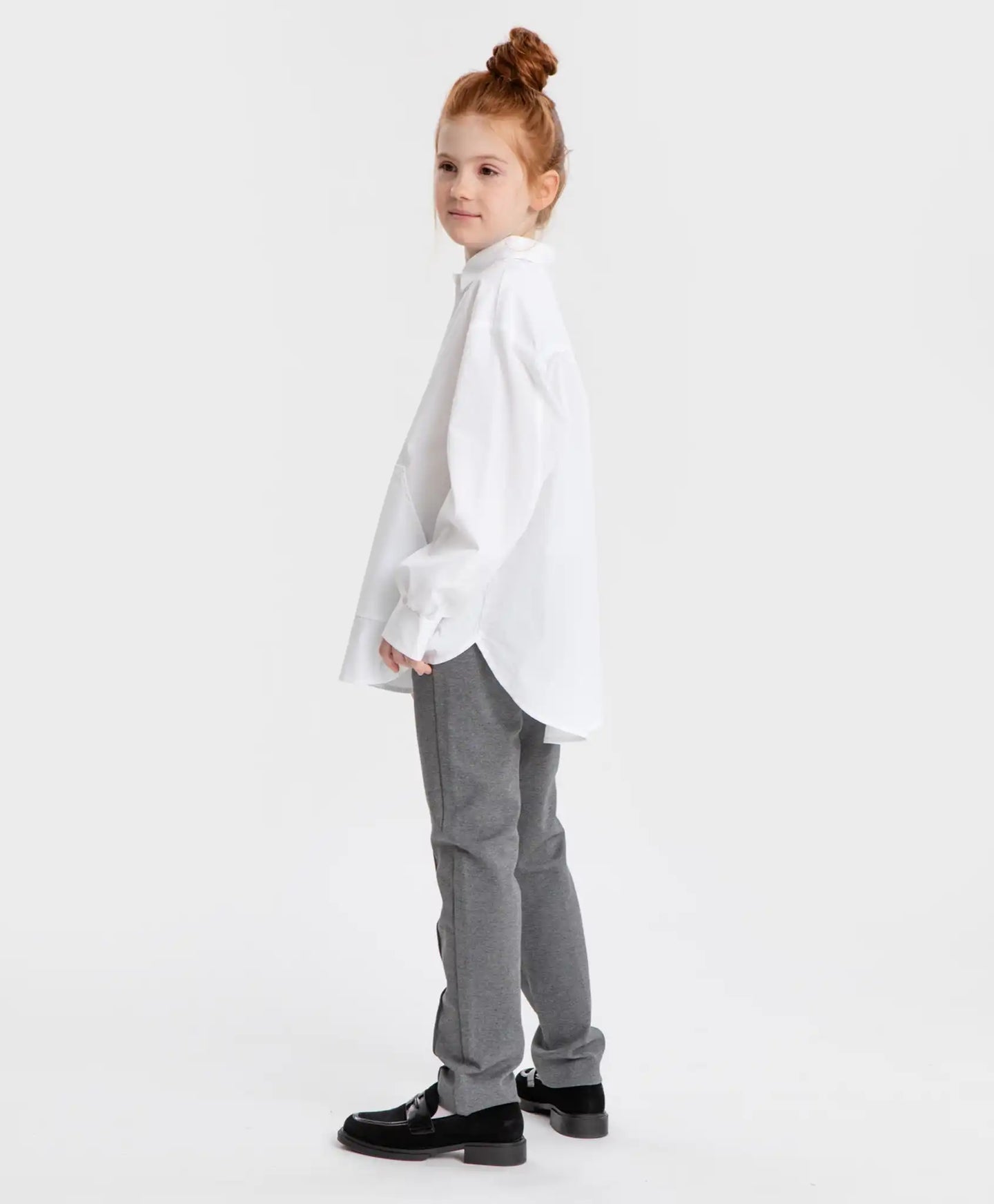 Pantaloni clasici, drepți, cu dungi presate, gri, Button Blue