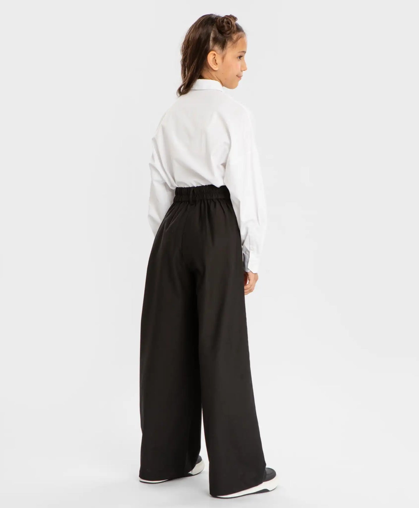 Pantaloni palazzo cu tiv îndoit, negri, Button Blue