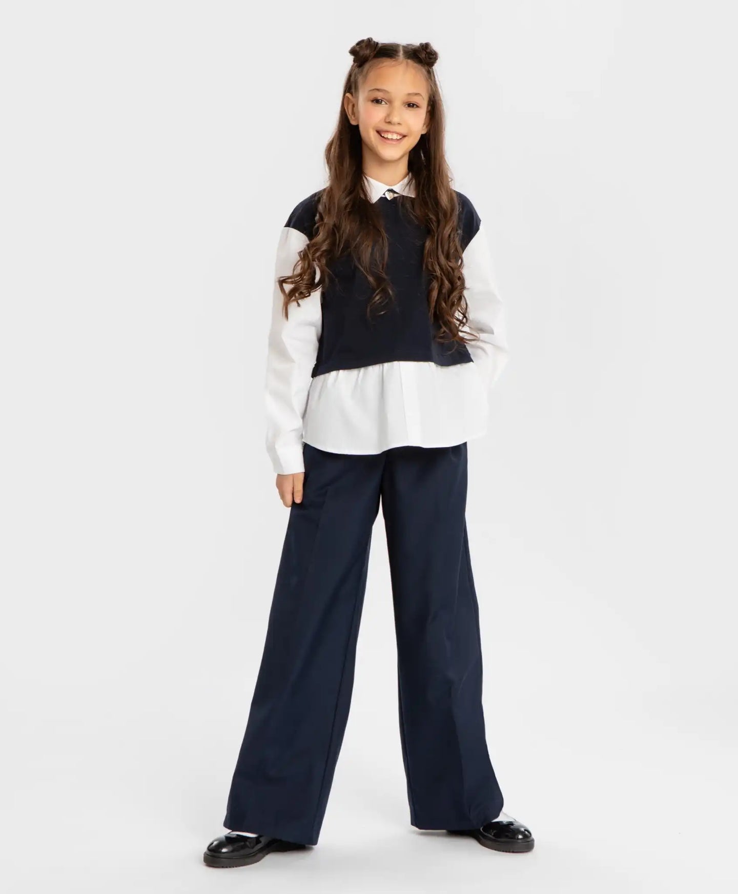 Pantaloni palazzo cu pliuri, albaștri, Button Blue