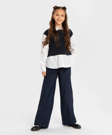 Pantaloni palazzo cu pliuri, albaștri, Button Blue